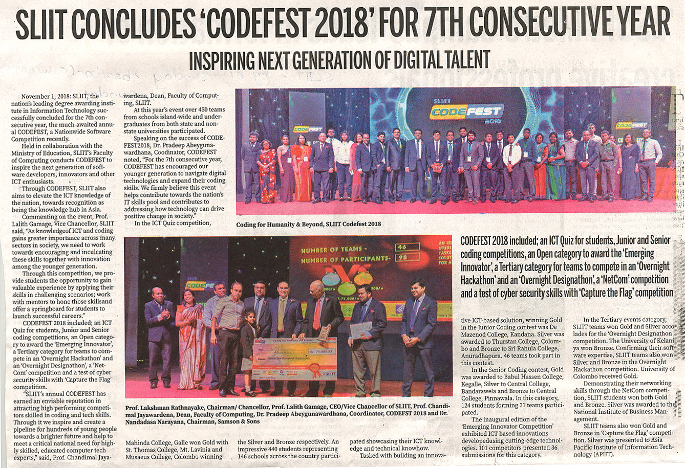 SLIIT-Concludes-CODEFEST-2018-for-7th-Consecutive-Year-Inspiring-Next-Generation-of-Digital-Talent-Sunday-Observer-04-11-2018