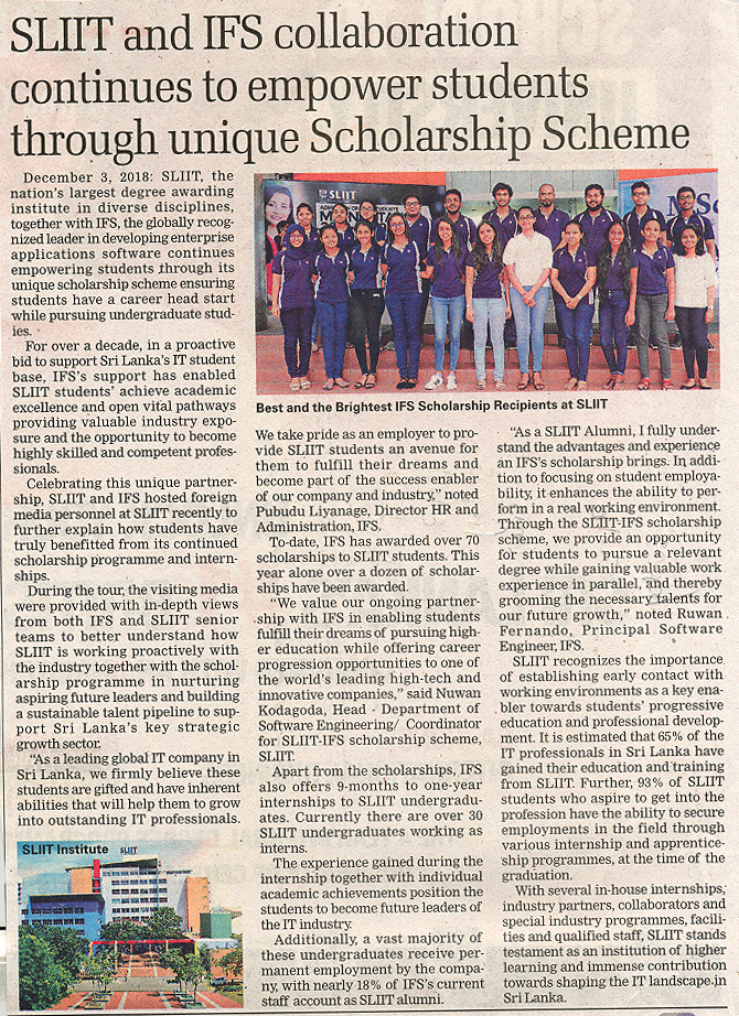 SLIIT-and-IFS-Collaboration-Continues-to-Empower-Students-through-Unique-Scholarship-Scheme-Sunday-Times-09-12-2018
