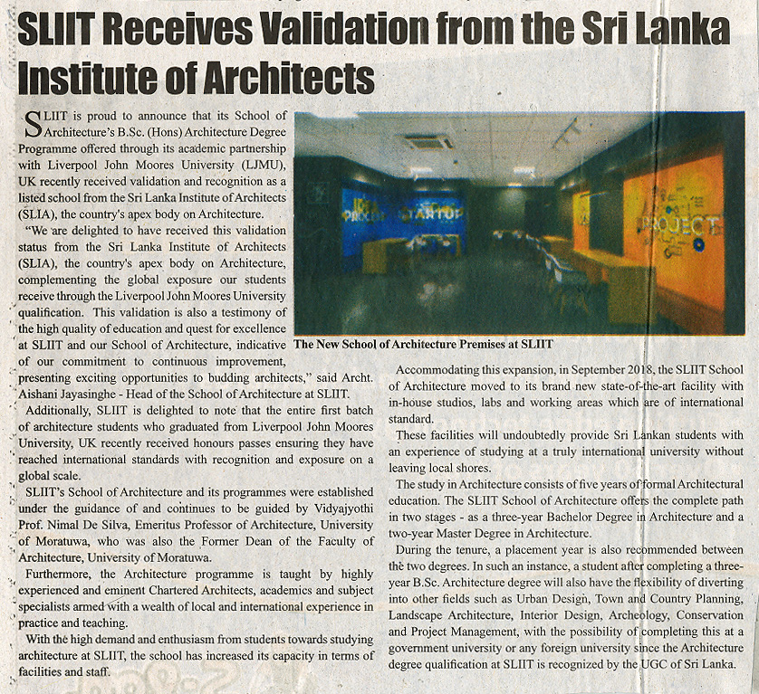 SLIIT-Receives-Validation-from-the-Sri-Lanka-Institute-of-Architects-Ceylon-Independant-06-01-2019