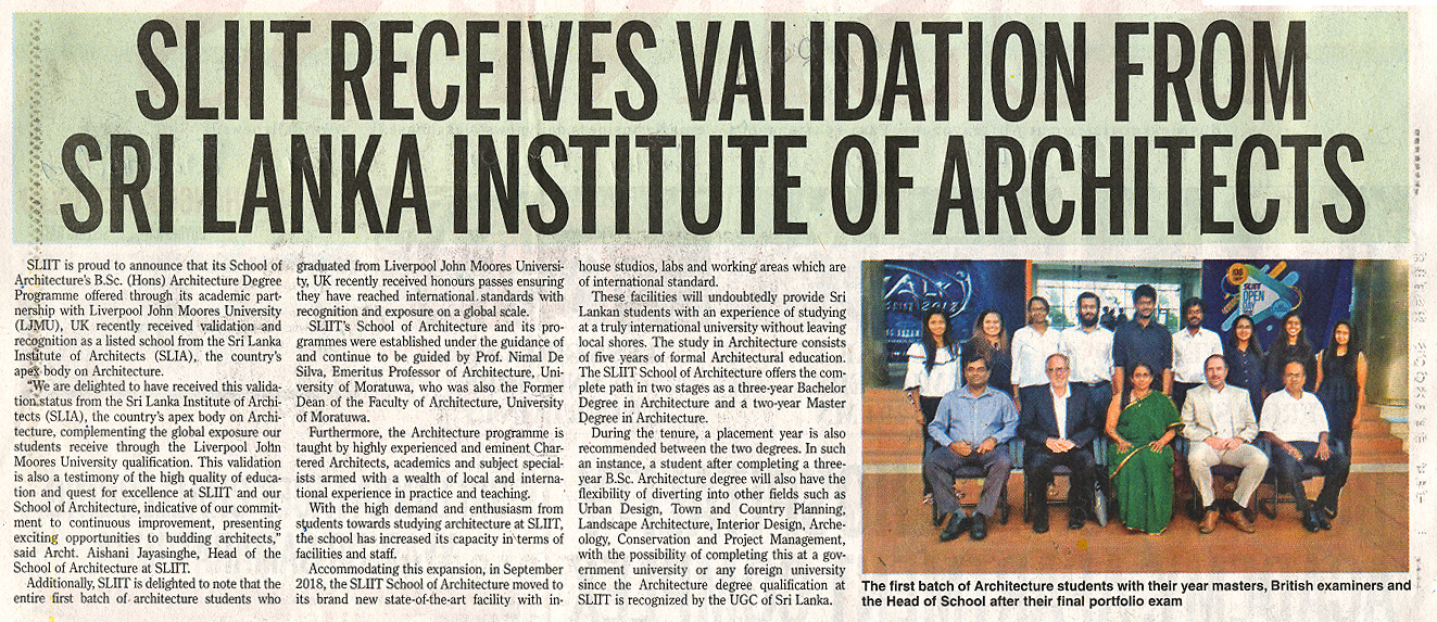 SLIIT-Receives-Validation-from-Sri-Lanka-Institute-of-Architects-Daily-News-02-01-2019