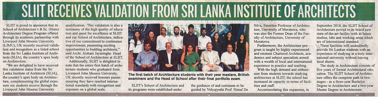 SLIIT-Receives-Validation-from-Sri-Lanka-Institute-of-Architects-Daily-News-02-01-20191