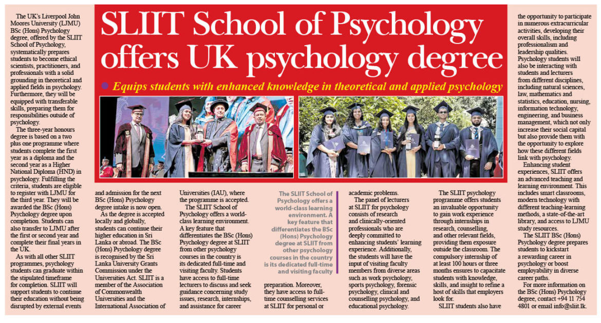 SLIIT School of Psychology offers UK psychology degree SLIIT