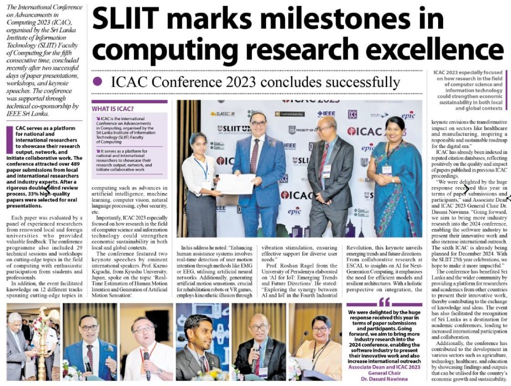 Sunday Morning SLIIT ICAC Conference 2023 concludes successfully