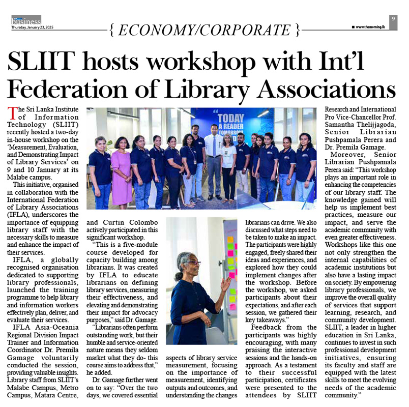 SLIIT hosts workshop with Int’l Federation of Library Associations