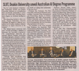 SLIIT and Deakin University unveil groundbreaking Australian AI degree program in Sri Lanka - Ada Newspaper