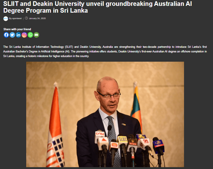 SLIIT and Deakin University unveil groundbreaking Australian AI Degree Program in Sri Lanka