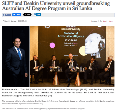 SLIIT and Deakin University unveil groundbreaking Australian AI Degree Program in Sri Lanka