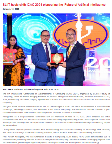 SLIIT hosts sixth ICAC 2024 pioneering the ‘Future of Artificial Intelligence’