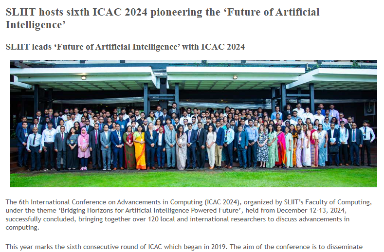 SLIIT hosts sixth ICAC 2024 pioneering the ‘Future of Artificial Intelligence’