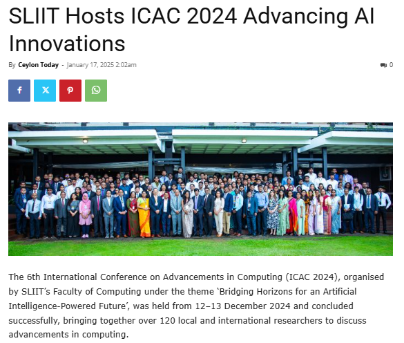 SLIIT Hosts ICAC 2024 Advancing AI Innovations
