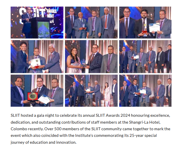 SLIIT Awards Night 2024 celebrates outstanding contribution to education together with Silver Jubilee gala