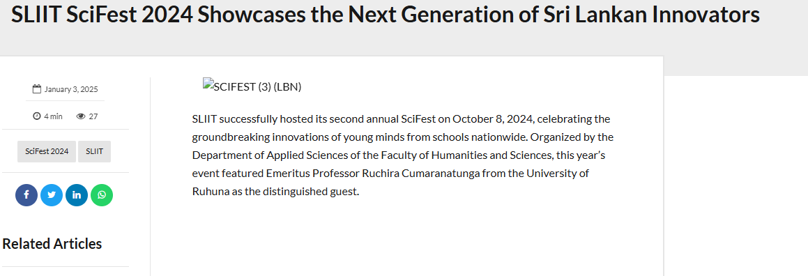 SLIIT SciFest 2024 Showcases the Next Generation of Sri Lankan Innovators