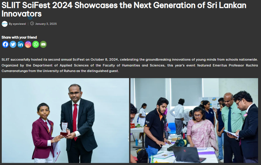 SLIIT SciFest 2024 Showcases the Next Generation of Sri Lankan Innovators
