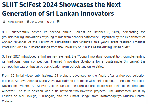 SLIIT SciFest 2024 Showcases the Next Generation of Sri Lankan Innovators