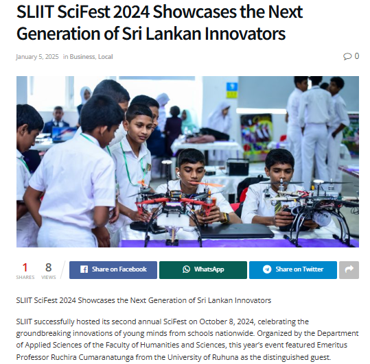 SLIIT SciFest 2024 Showcases the Next Generation of Sri Lankan Innovators