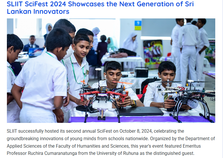 SLIIT SciFest 2024 Showcases the Next Generation of Sri Lankan Innovators