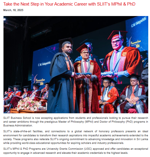 Take the Next Step in Your Academic Career with SLIIT’s MPhil & PhD