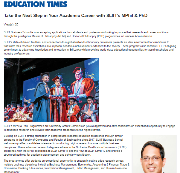 Take the Next Step in Your Academic Career with SLIIT’s MPhil & PhD