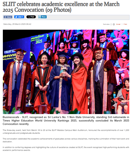 SLIIT celebrates academic excellence at the March 2025 Convocation