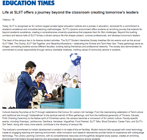 Life at SLIIT offers a journey beyond the classroom creating tomorrow’s leaders