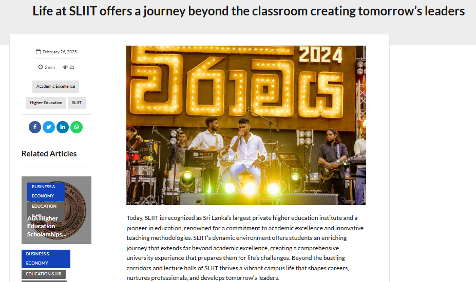 Life at SLIIT offers a journey beyond the classroom creating tomorrow’s leaders