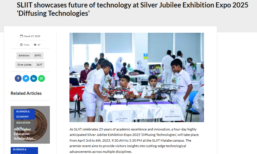 SLIIT showcases future of technology at Silver Jubilee Exhibition Expo 2025 ‘Diffusing Technologies’