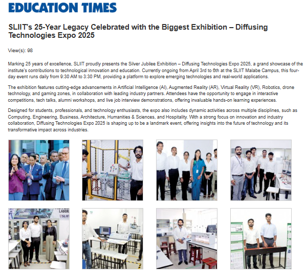SLIIT’s 25-Year Legacy Celebrated with the Biggest Exhibition – Diffusing Technologies Expo 2025 (Sunday Times)