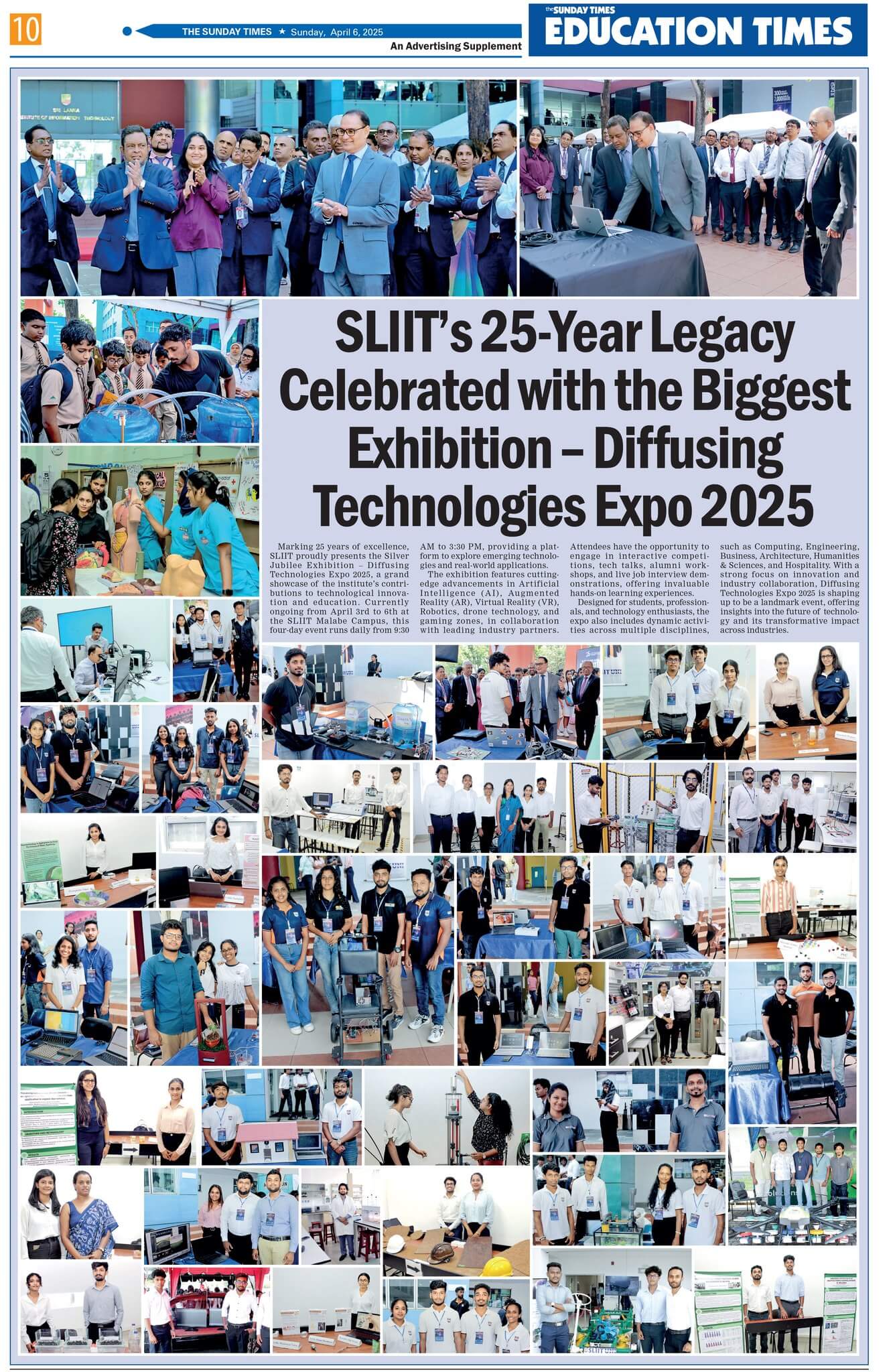 SLIIT’s 25-Year Legacy Celebrated with the Biggest Exhibition – Diffusing Technologies Expo 2025 Sunday times